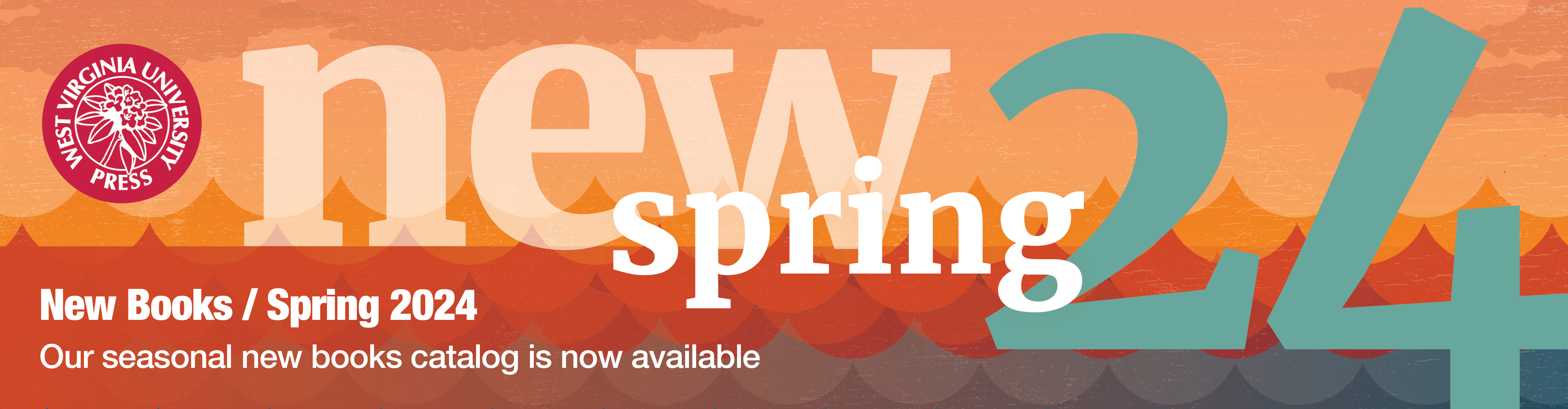 Orange and red banner announcing Spring 2024 new books