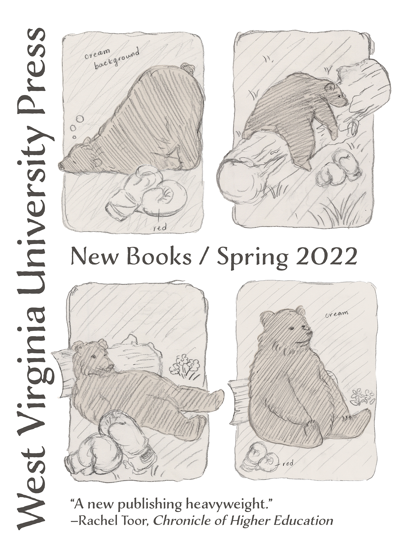 WVU Press Spring 22 New Books Catalog pictures of 4 hand drawn bears and punching gloves